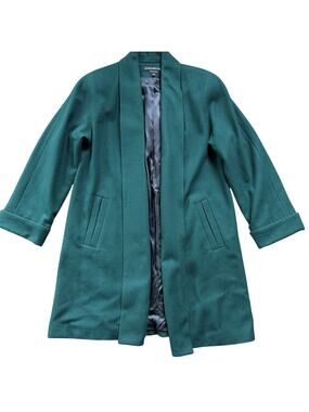 Vintage 80s Donnybrook Wool Coat 10 Emerald Green Open Front Jacket Russia